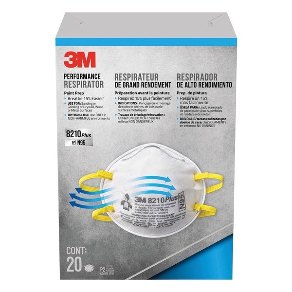 Scotch 3M N95 Paint Prep Cup Disposable Respirator White One Size Fits Most 20 pk 8210PP20-DC